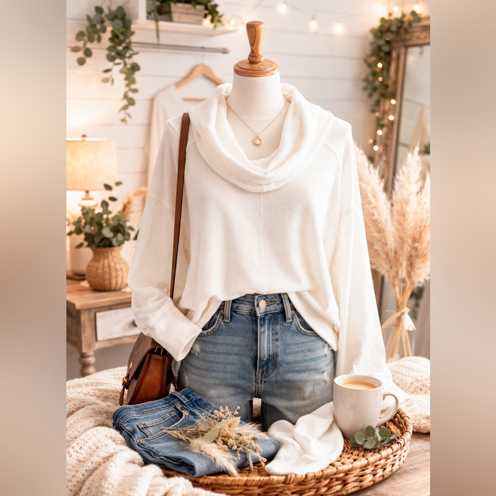 Lucky Brand White Cowl Neck Sweater